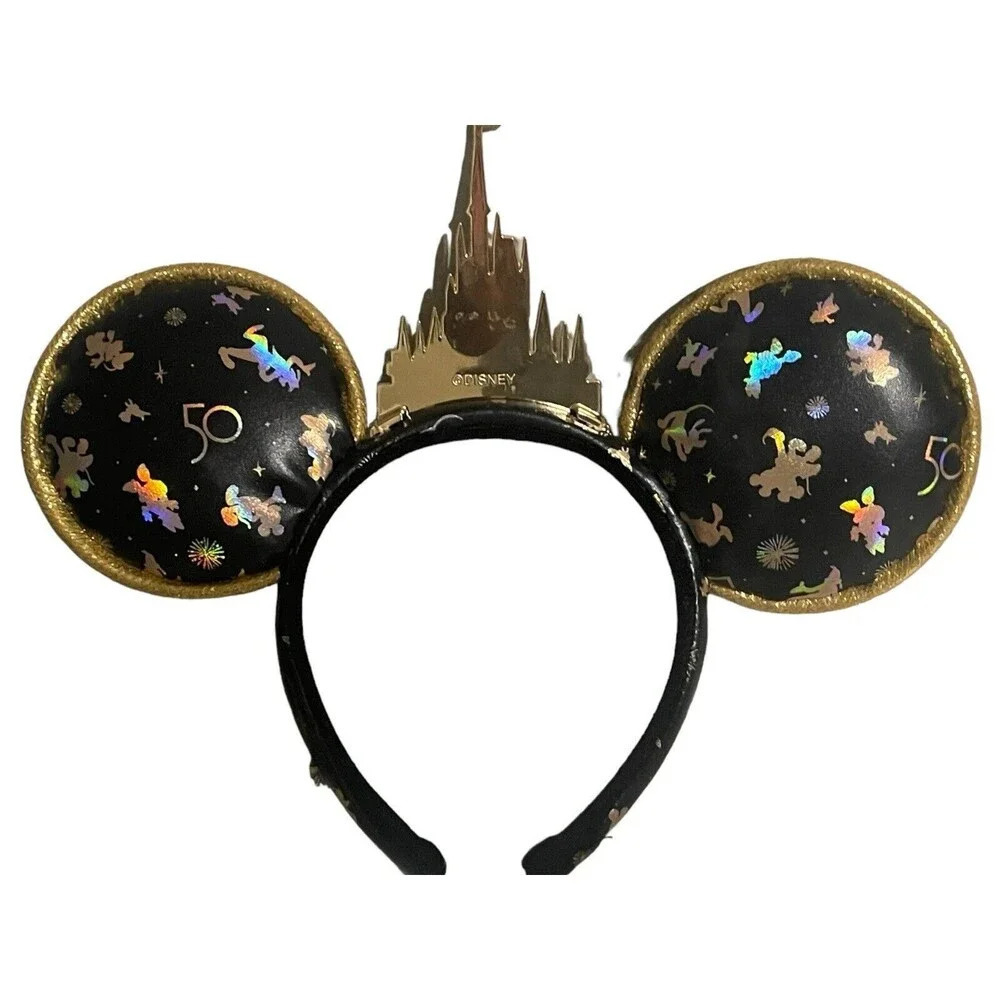 Disney World 50th Anniversary Gold Castle Grand Finale Minnie Headband Ears RARE